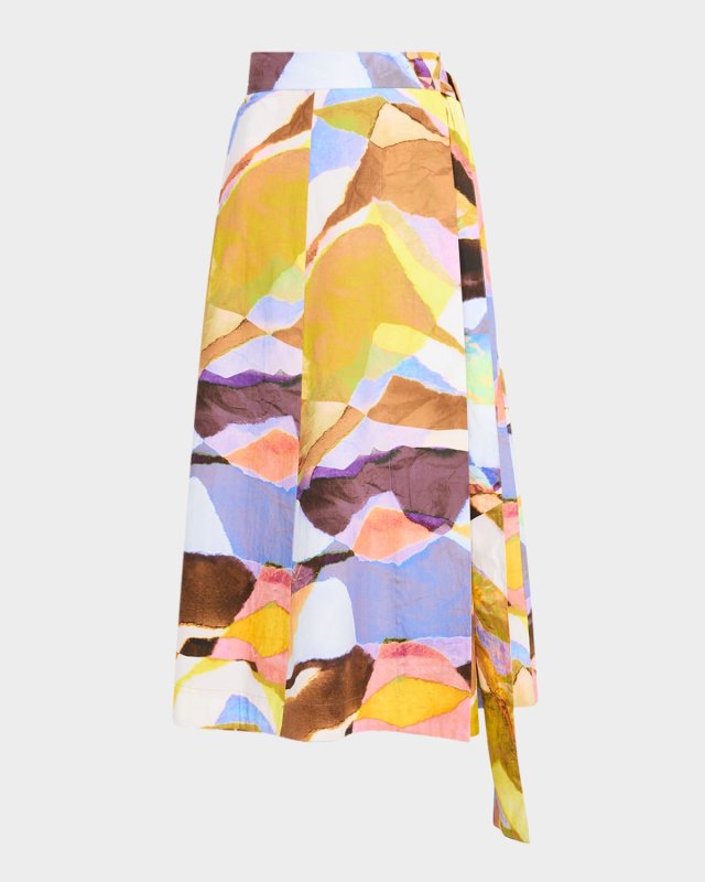 Estine Watercolor-Print Cotton Midi Wrap Skirt